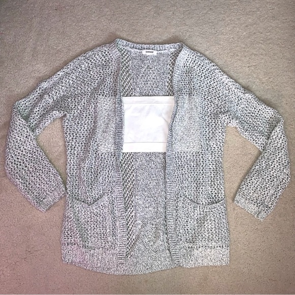 Garage Off-White Ribbed Tube Top (S) & Mixed Grey Knit Cardigan (XS/S) - Picture 1 of 10